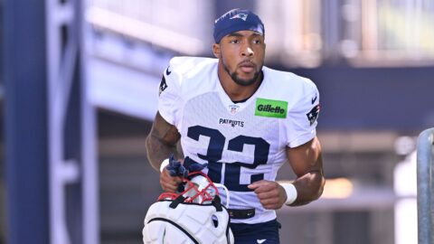 New England Patriots running back TreVeyon Henderson