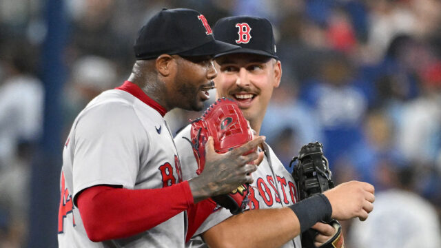 Boston Red Sox pitcher Aroldis Chapman and first baseman Nathaniel Lowe