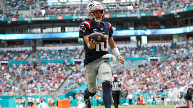 New England Patriots quarterback Drake Maye