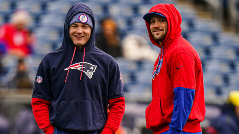 New England Patriots quarterback Drake Maye and Buffalo Bills quarterback Josh Allen