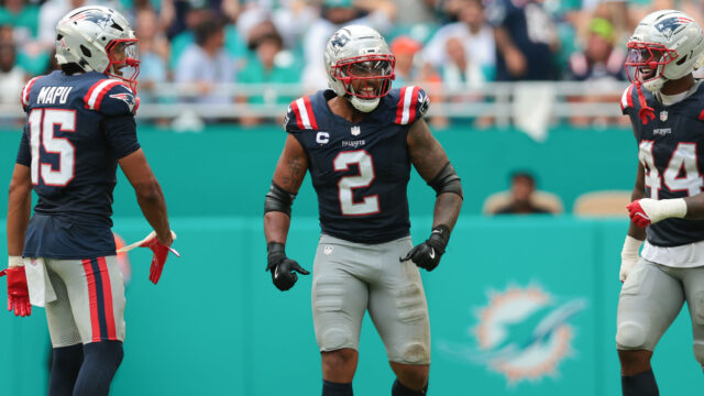 New England Patriots linebackers Harold Landry III, Marte Mapu, and K'Lavon Chaisson