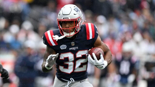 New England Patriots running back TreVeyon Henderson