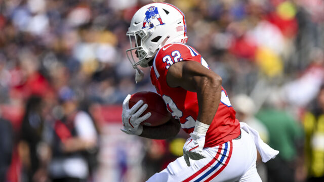 New England Patriots running back TreVeyon Henderson