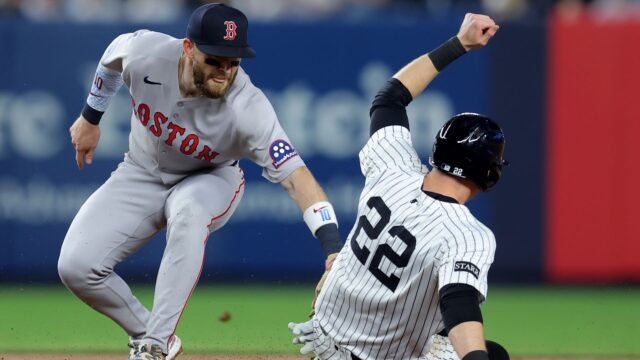 Boston Red Sox shortstop Trevor Story and New York Yankees infielder Ben Rice
