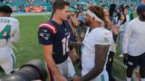 New England Patriots quarterback Drake Maye and Miami Dolphins quarterback Tua Tagovailoa