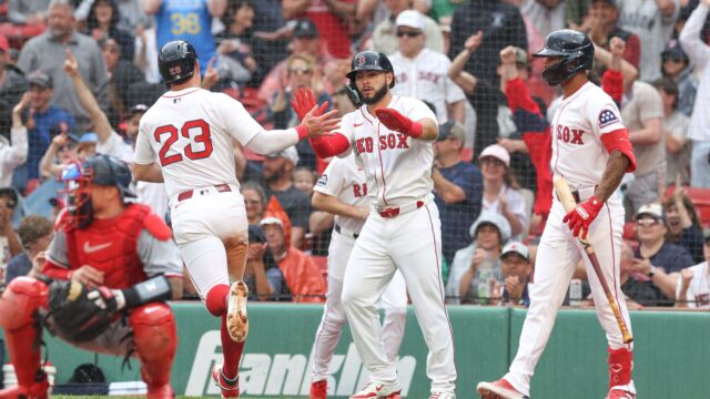 Boston Red Sox infielder Romy Gonzalez and outfielder Wilyer Abreu