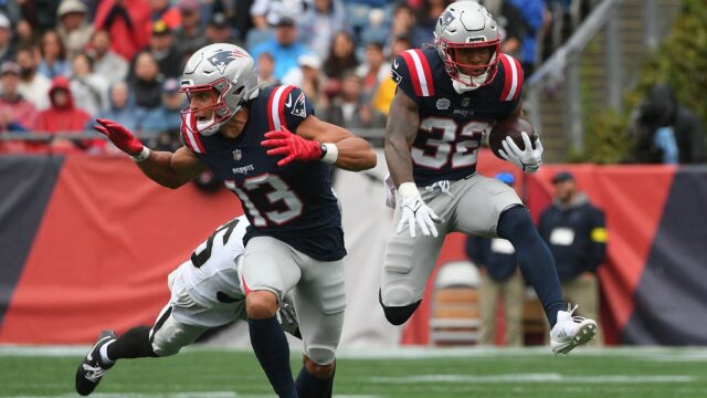 New England Patriots running back TreVeyon Henderson