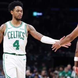 Boston Celtics guards Anfernee Simons and Derrick White