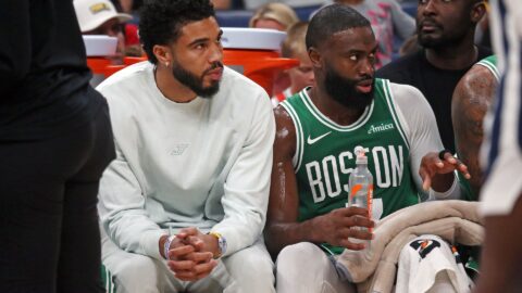 Boston Celtics forward Jayson Tatum and guard Jaylen Brown