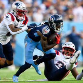 Tennessee Titans wide receiver Calvin Ridley and New England Patriots defensive backs Christian Gonzalez and Jaylinn Hawkins