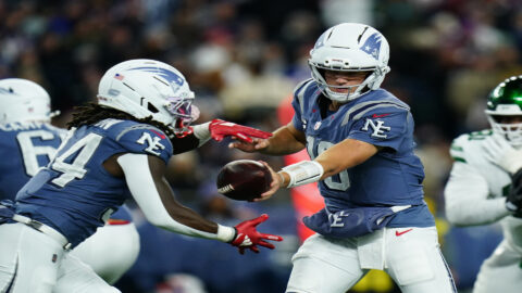 New England Patriots quarterback Drake Maye