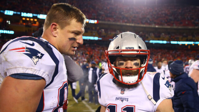 Former New England Patriots wide receiver Julian Edelman and tight end Rob Gronkowski