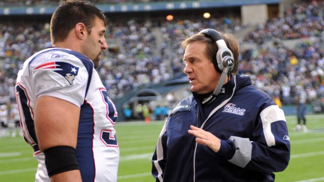 New England Patriots' Mike Vrabel and Bill Belichick