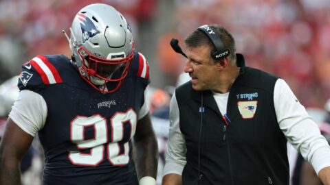 New England Patriots head coach Mike Vrabel and defensive tackle Christian Barmore
