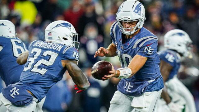 New England Patriots running back TreVeyon Henderson