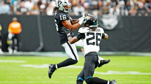 Jacksonville Jaguars safety Antonio Johnson and wide receiver Jakobi Meyers