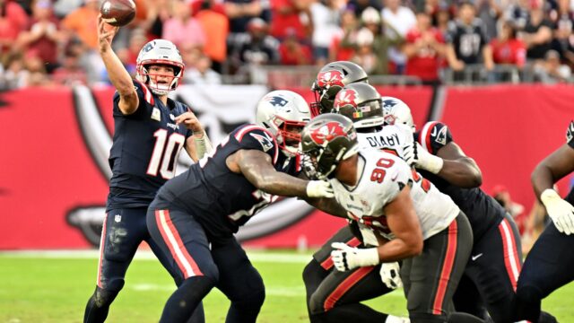 New England Patriots quarterback Drake Maye