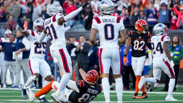 New England Patriots cornerback Marcus Jones and Cincinnati Bengals tight end Mike Gesicki