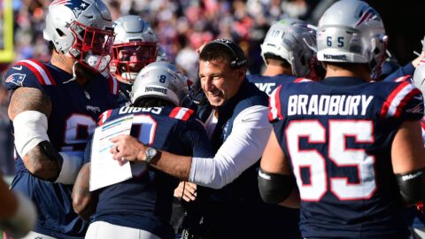 New England Patriots head coach Mike Vrabel and wide receiver Stefon Diggs