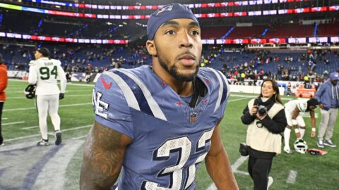 New England Patriots running back TreVeyon Henderson