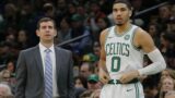 Boston Celtics' Brad Stevens and Jayson Tatum.