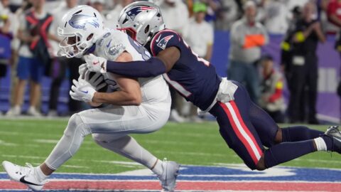 Buffalo Bills tight end Dalton Kincaid and New England Patriots safety Jaylinn Hawkins