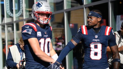 New England Patriots quarterback Drake Maye and wide receiver Stefon Diggs