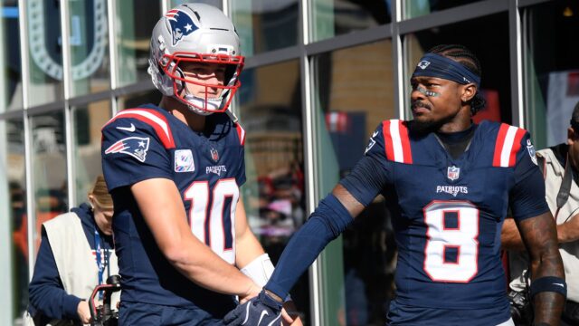New England Patriots quarterback Drake Maye and wide receiver Stefon Diggs