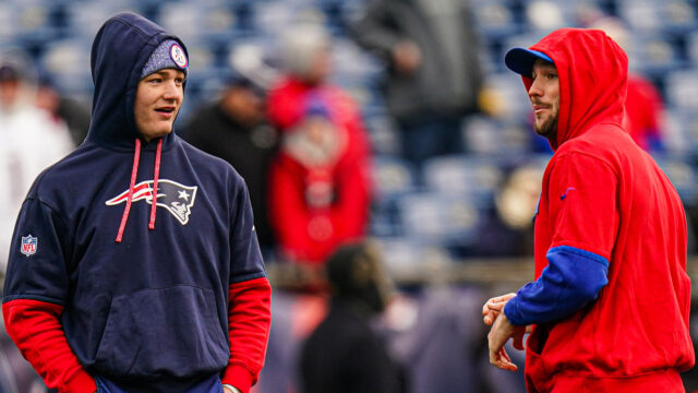 New England Patriots quarterback Drake Maye and Buffalo Bills quarterback Josh Allen