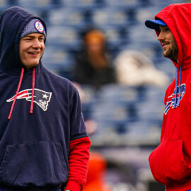 New England Patriots quarterback Drake Maye and Buffalo Bills quarterback Josh Allen
