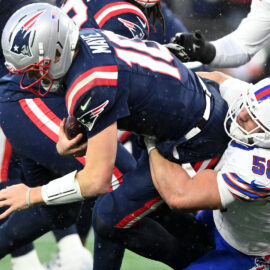 New England Patriots quarterback Drake Maye and Buffalo Bills linebacker Matt Milano