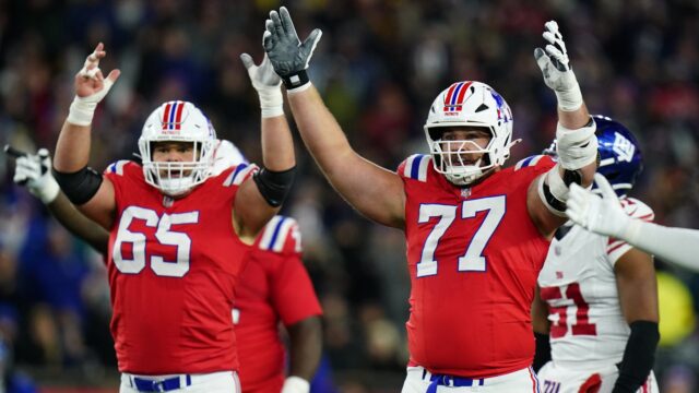 New England Patriots offensive linemen Garrett Bradbury and Ben Brown