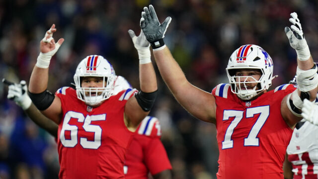 New England Patriots offensive linemen Garrett Bradbury and Ben Brown