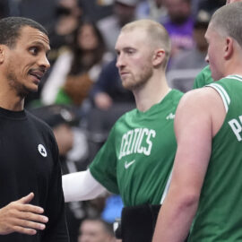Boston Celtics head coach Joe Mazzulla and guard Payton Pritchard