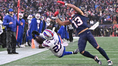 New England Patriots wide receiver Mack Hollins, Buffalo Bills cornerback TreDavious White