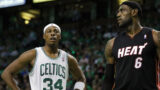 Former Boston Celtics forward Paul Pierce and Los Angeles Lakers forward LeBron James