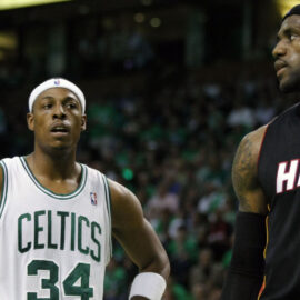 Former Boston Celtics forward Paul Pierce and Los Angeles Lakers forward LeBron James