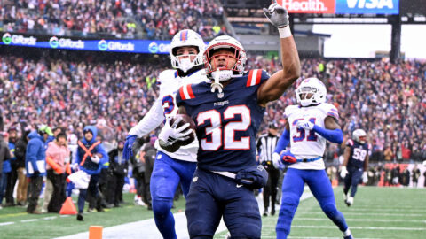 New England Patriots running back TreVeyon Henderson