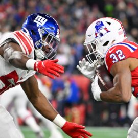 New England Patriots running back TreVeyon Henderson