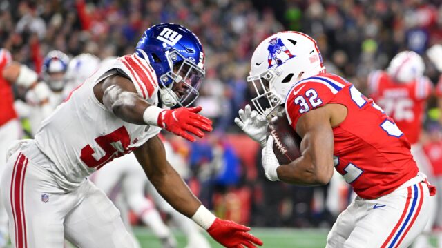 New England Patriots running back TreVeyon Henderson