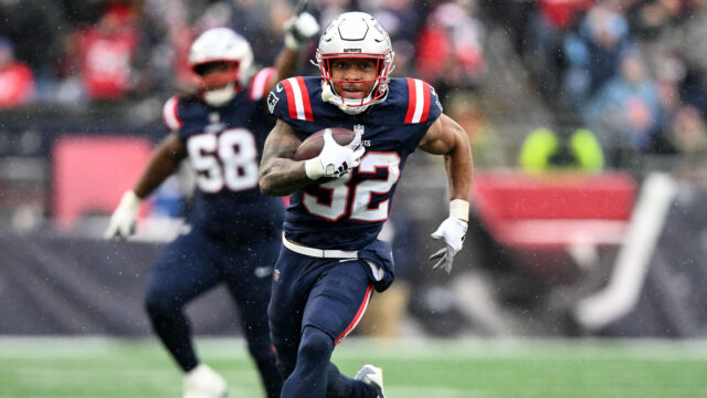 New England Patriots running back TreVeyon Henderson