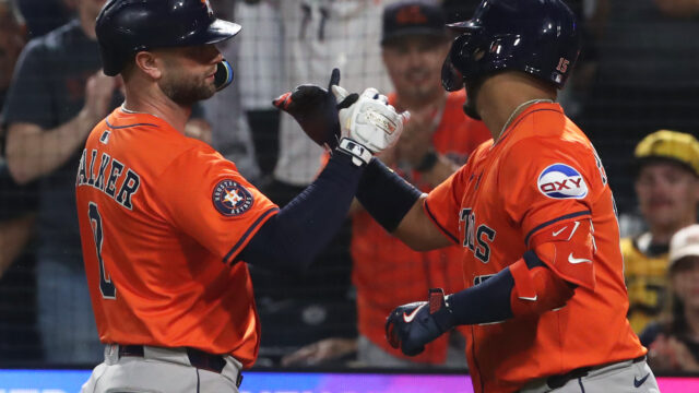 Houston Astros first baseman Christian Walker and third baseman Isaac Paredes