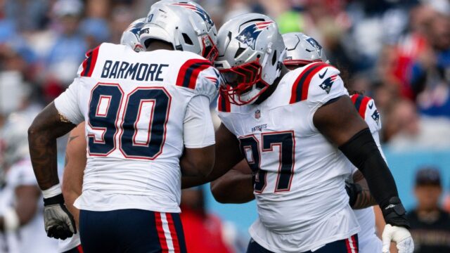 New England Patriots defensive end Milton Williams and defensive tackle Christian Barmore