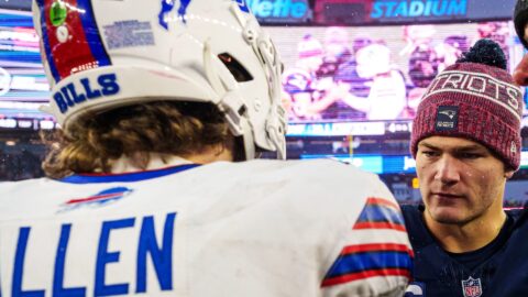 Buffalo Bills quarterback Josh Allen and New England Patriots quarterback Drake Maye