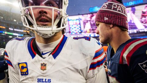 Buffalo Bills quarterback Josh Allen and New England Patriots quarterback Drake Maye