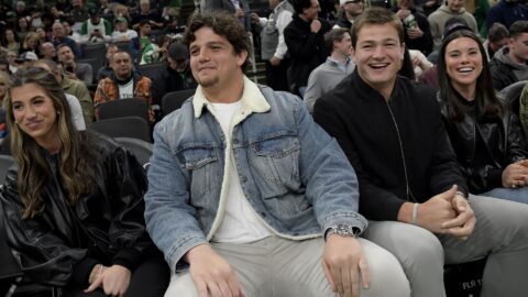 New England Patriots offensive tackle Will Campbell and quarterback Drake Maye