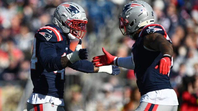 New England Patriots linebackers Harold Landry III and K'Lavon Chaisson