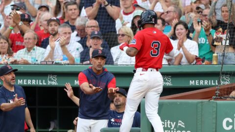 Boston Red Sox manager Alex Cora and outfielder Ceddanne Rafaela