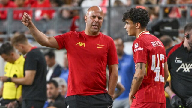 Liverpool manager Arne Slot and midfielder Stefan Bajcetic