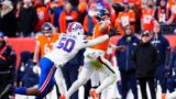 Buffalo Bills defensive end Greg Rousseau and Denver Broncos quarterback Bo Nix